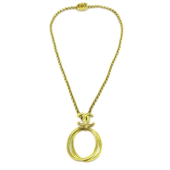 CHANEL CC Quilted Logos Charm Gold Chain Pendant Necklace Accessories 96P 39797 - Picture 1 of 4